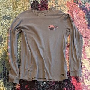 Burton Mens Long Sleeve Shirt in Gray with Pink Logo